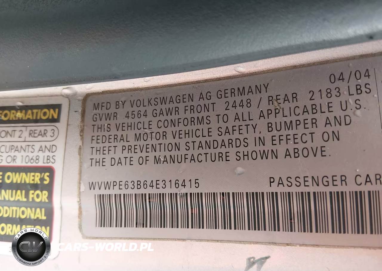 2004 Volkswagen Passat Gls Tdi VIN:WVWPE63B64E316415 - 9