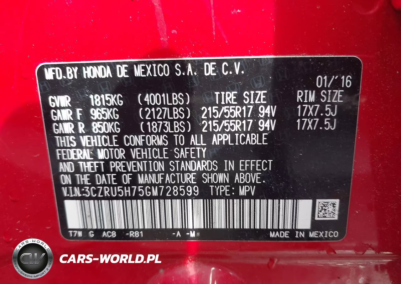2016 Honda Hr-V Ex-L VIN:3CZRU5H75GM728599 - 9