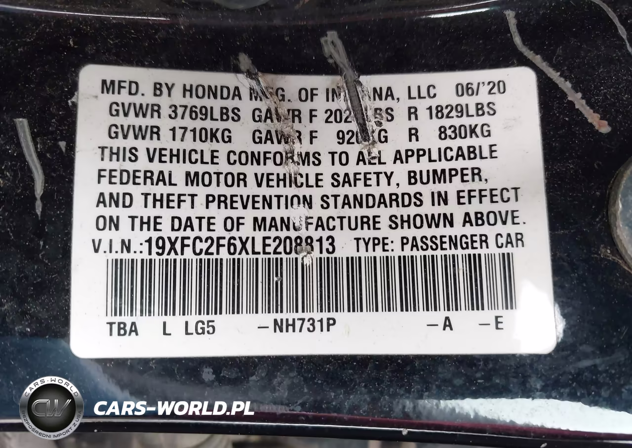 2020 Honda Civic Lx VIN:19XFC2F6XLE208813 - 9