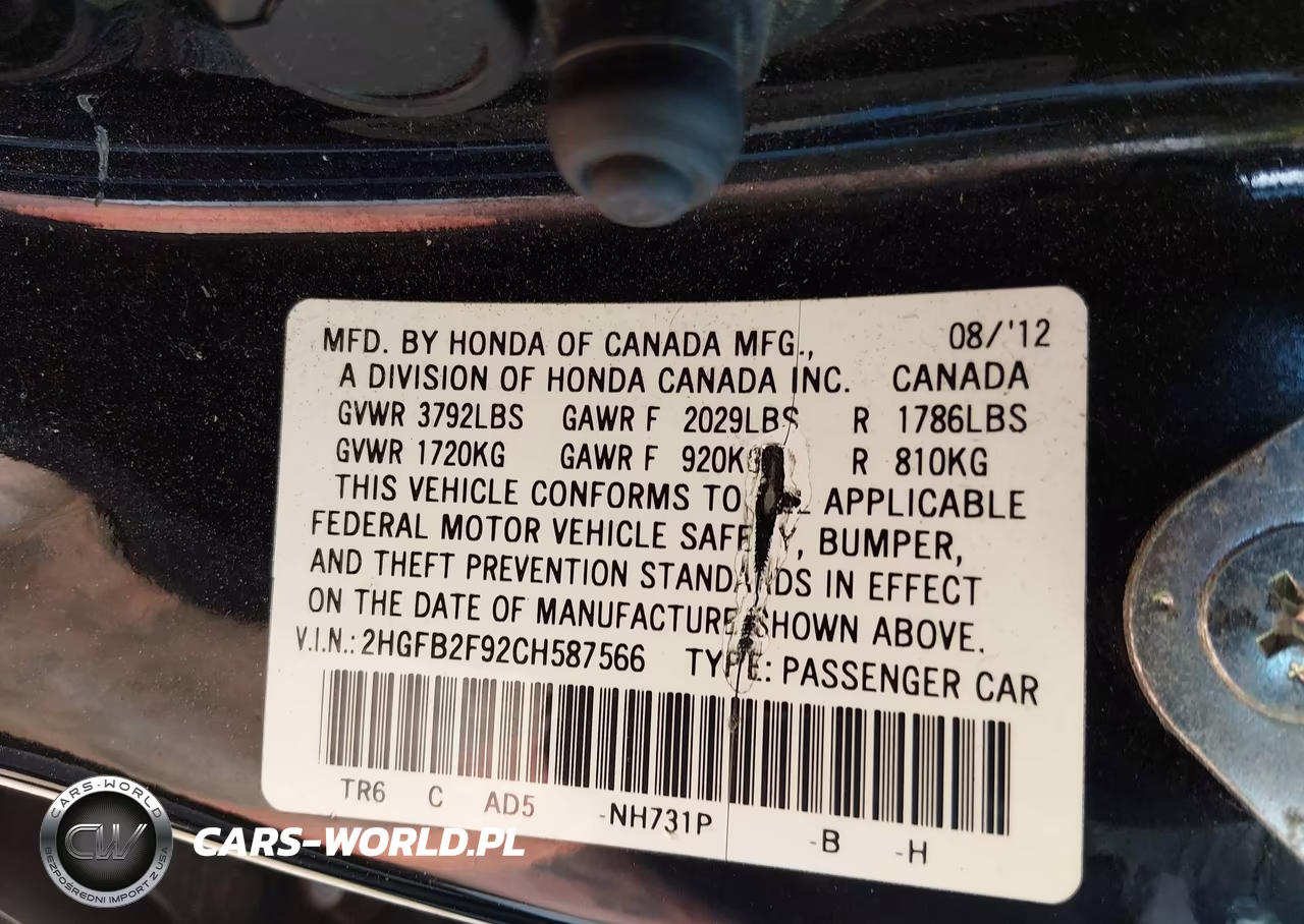 HONDA CIVIC EXL VIN:2HGFB2F92CH587566 - 9