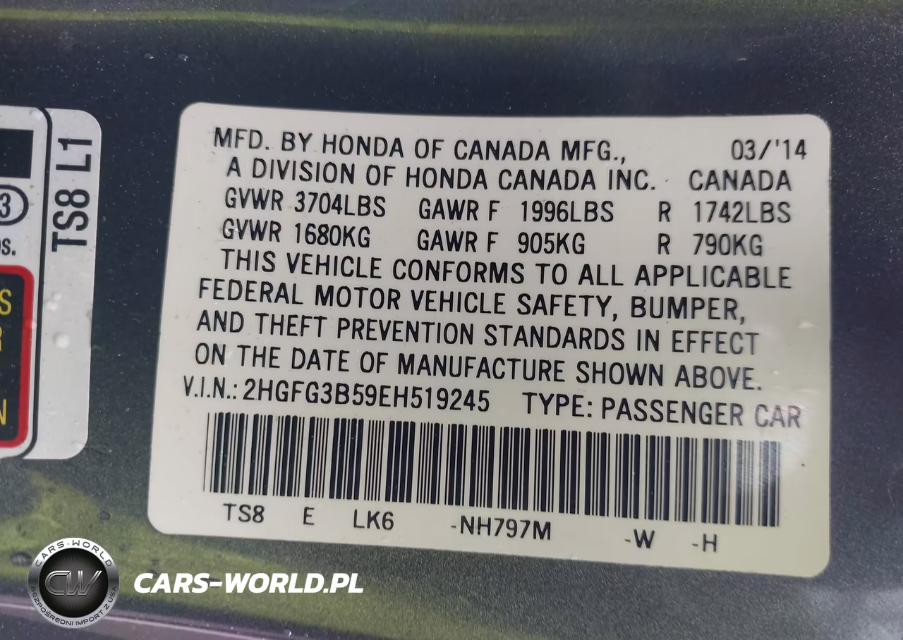 2014 Honda Civic Lx VIN:2HGFG3B59EH519245 - 9