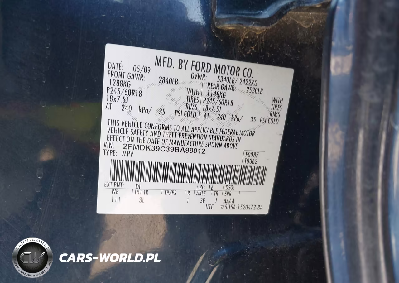 2009 Ford Edge Limited VIN:2FMDK39C39BA99012 - 9