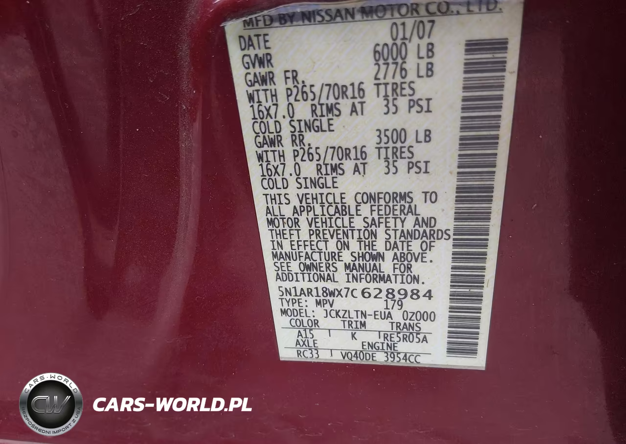2007 Nissan Pathfinder Se VIN:5N1AR18WX7C628984 - 9