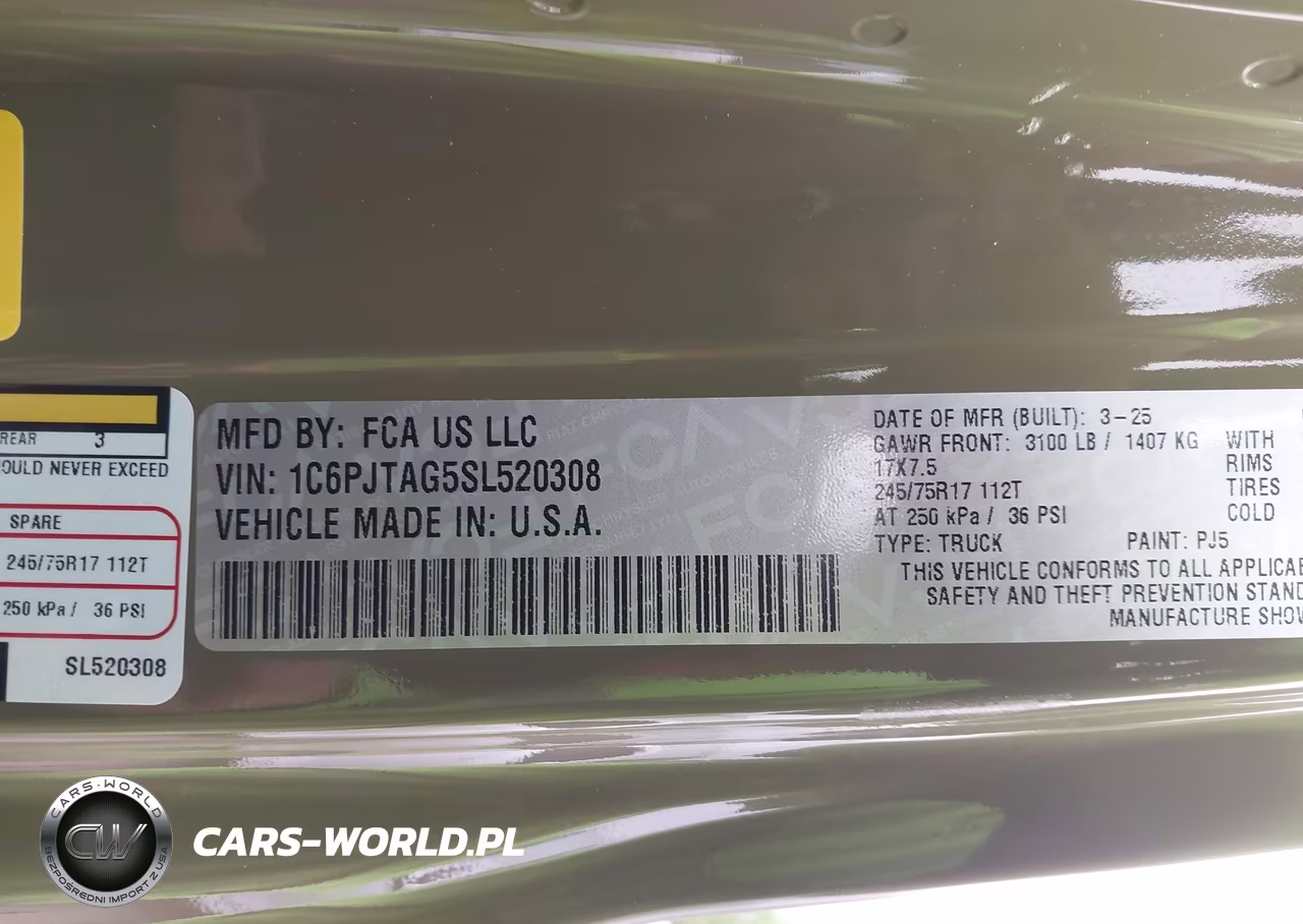 2025 Jeep Gladiator Sport S VIN:1C6PJTAG5SL520308 - 9