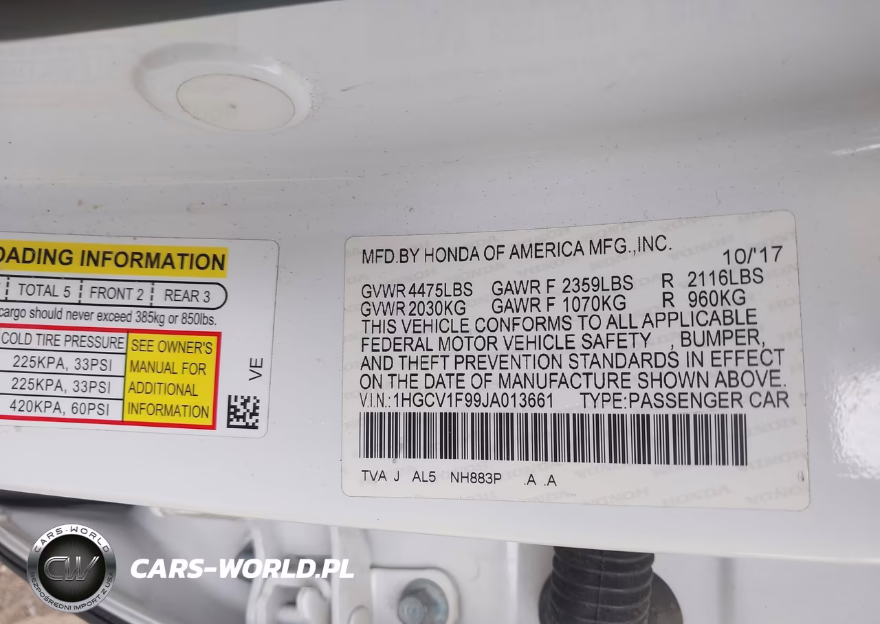 2018 Honda Accord Touring VIN:1HGCV1F99JA013661 - 9