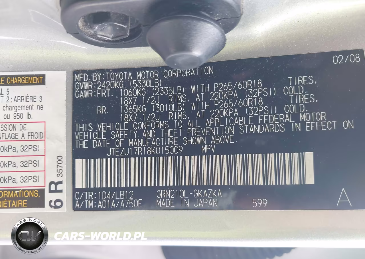 2008 Toyota 4Runner Limited V6 VIN:JTEZU17R18K015009 - 9