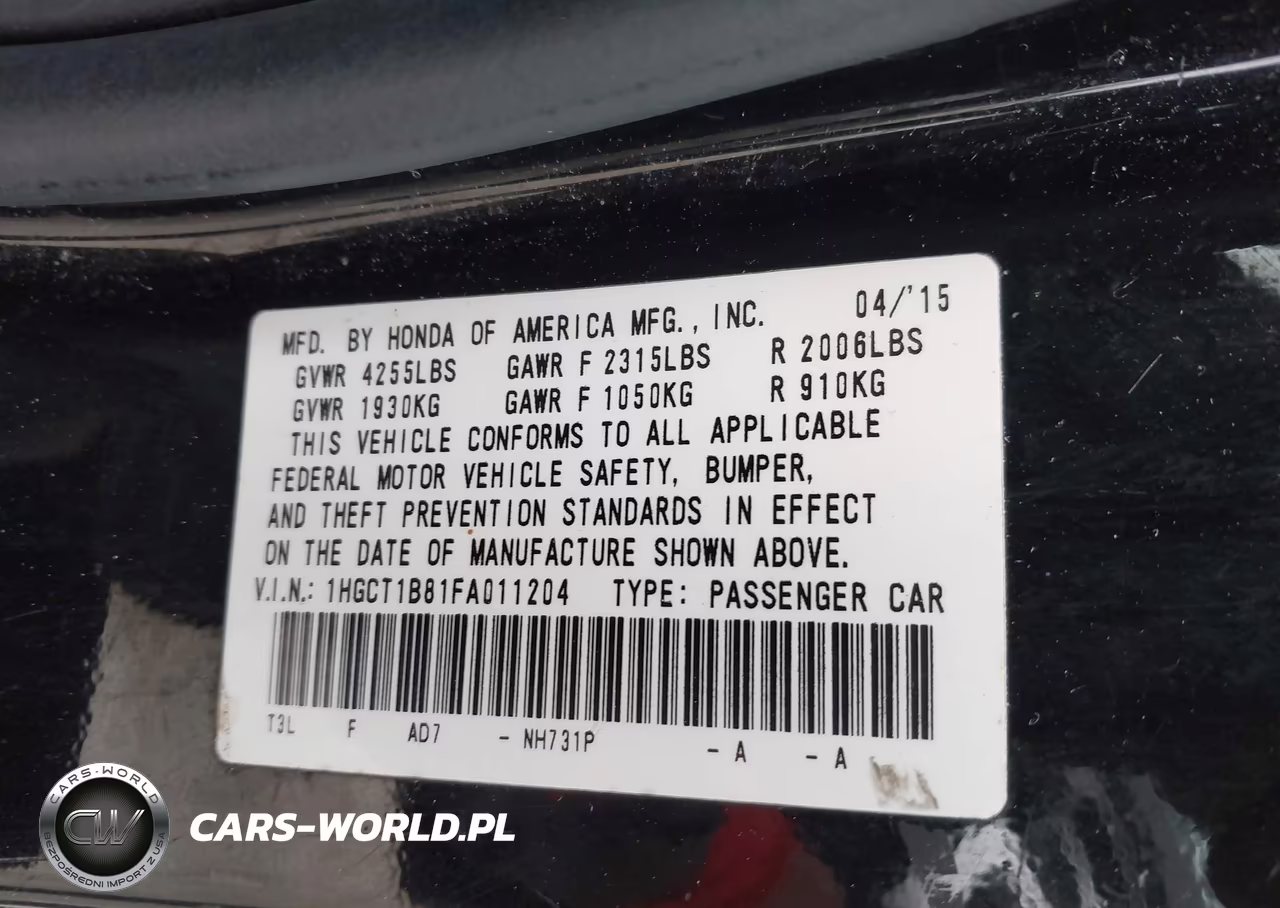 2015 Honda Accord Ex-L VIN:1HGCT1B81FA011204 - 9