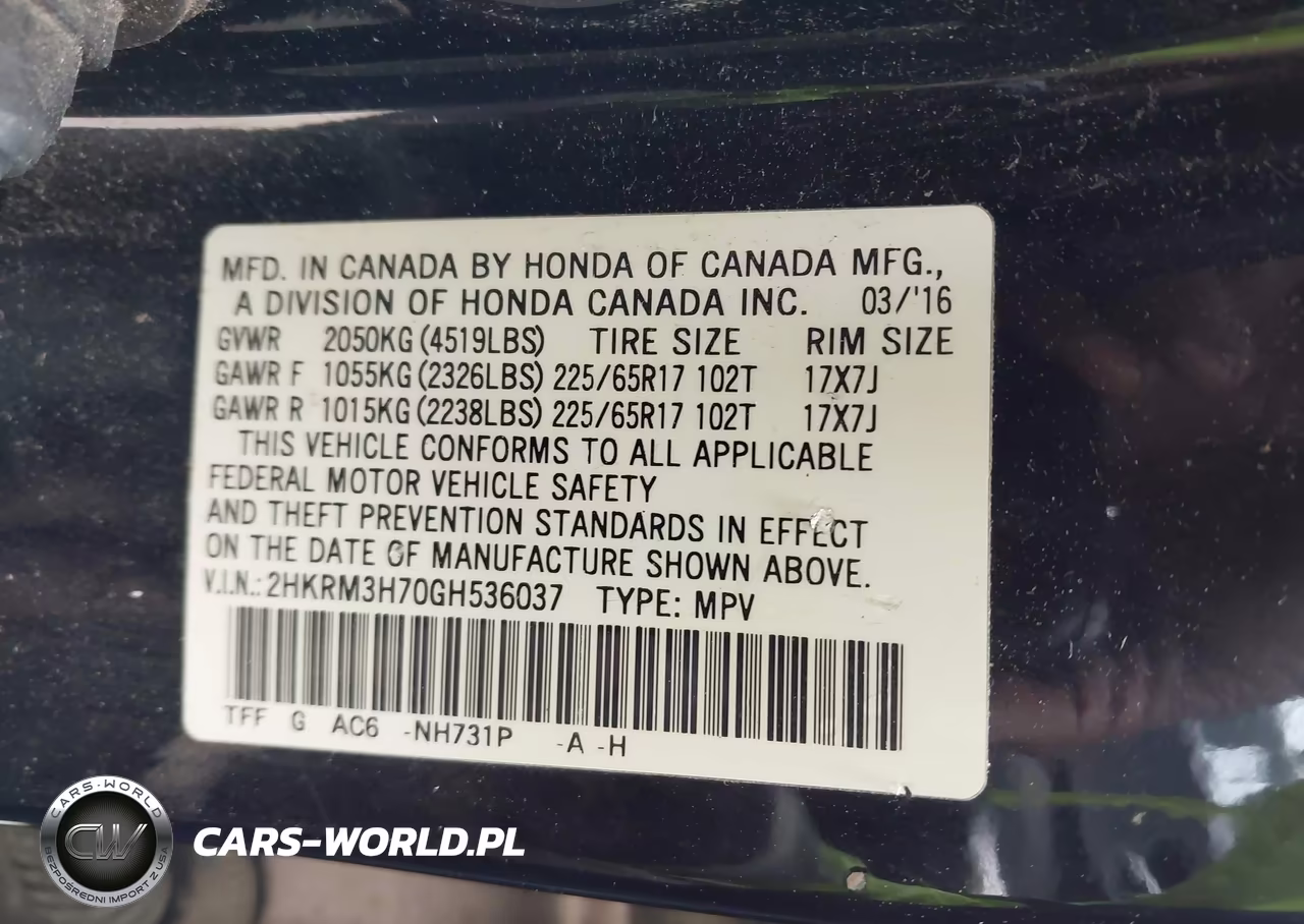 2016 Honda Cr-V Ex-L VIN:2HKRM3H70GH536037 - 9