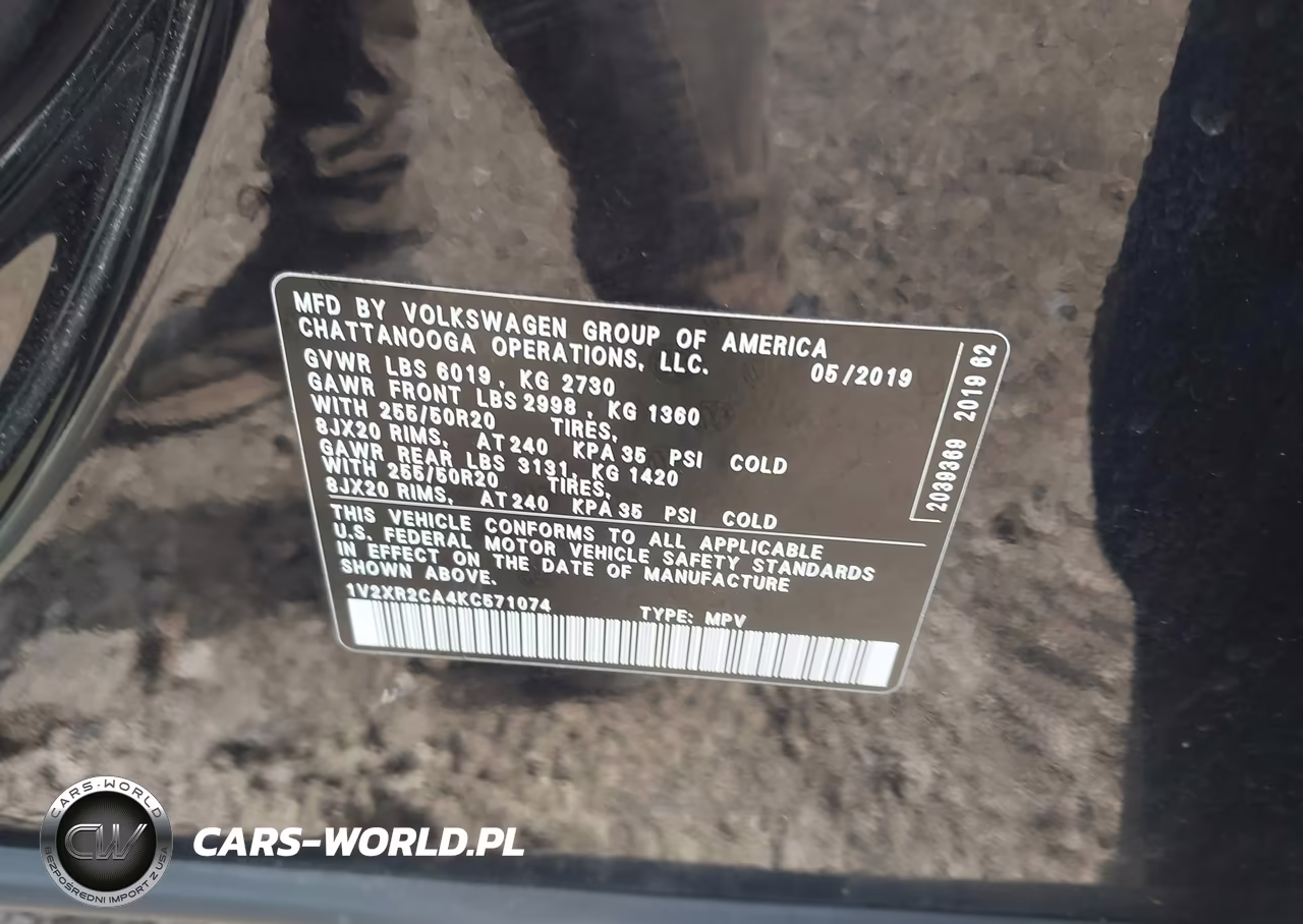2019 Volkswagen Atlas 3.6L V6 Se W-Technology R-Line VIN:1V2XR2CA4KC571074 - 9
