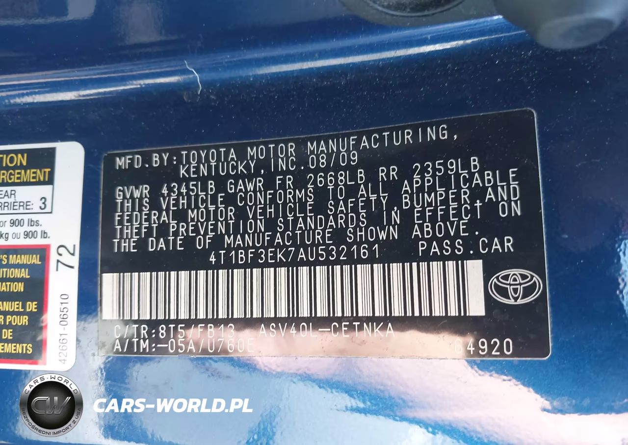 2010 Toyota Camry VIN:4T1BF3EK7AU532161 - 9