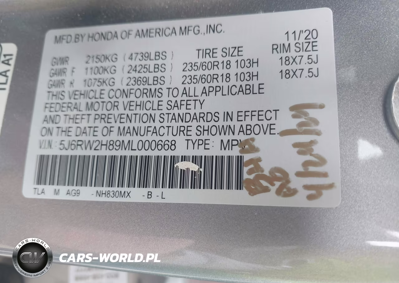 2021 Honda Cr-V Awd Ex-L VIN:5J6RW2H89ML000668 - 9