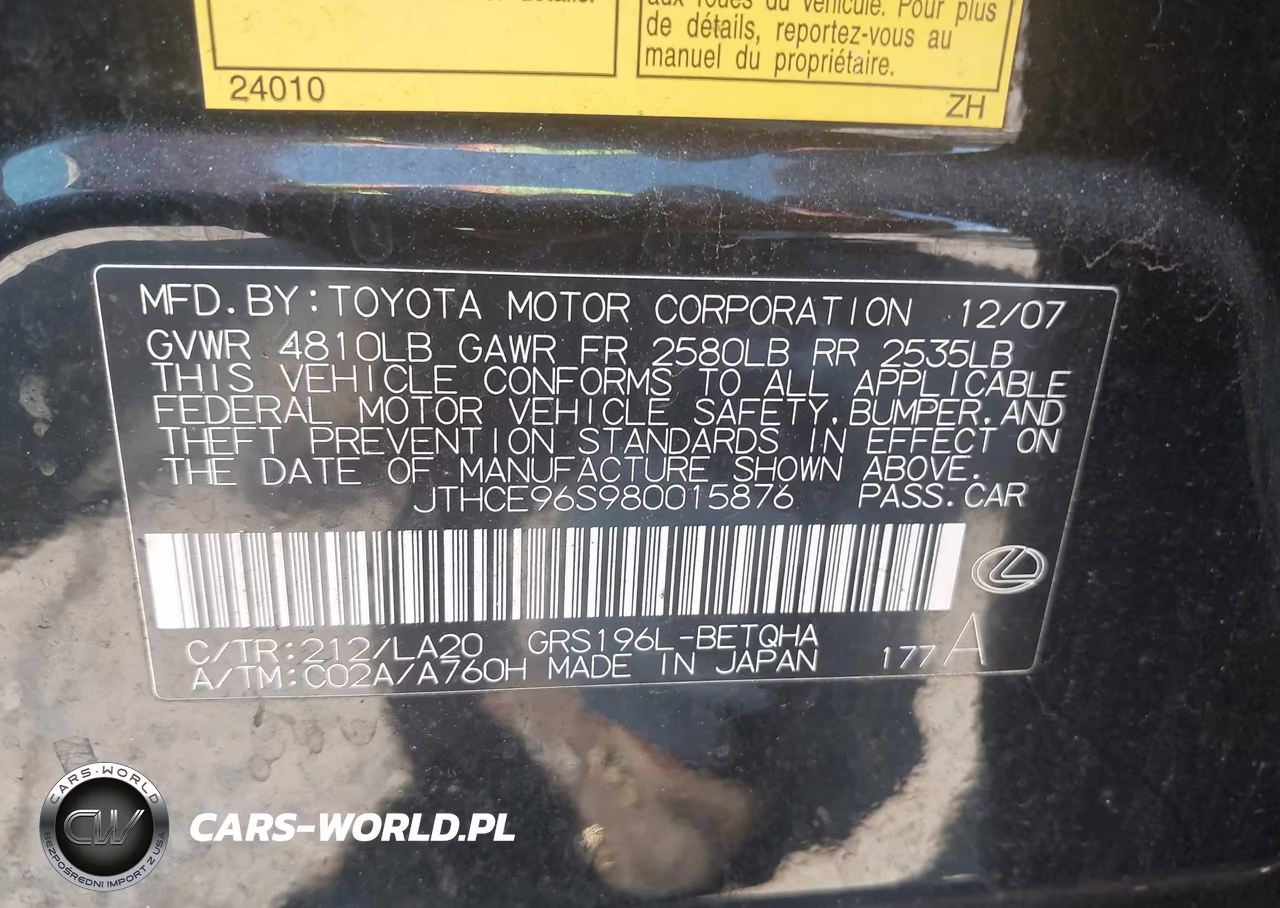 2008 Lexus Gs 350 VIN:JTHCE96S980015876 - 9