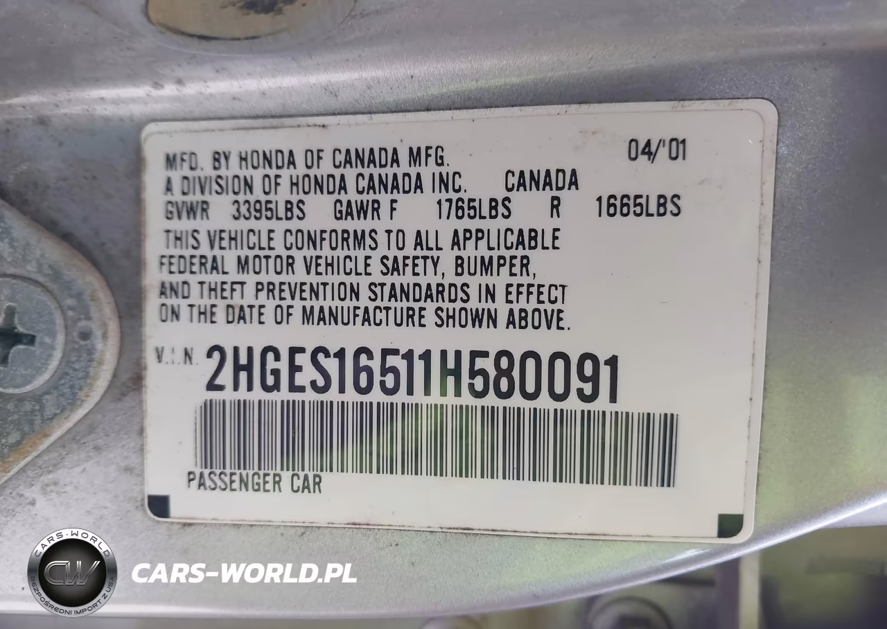 2001 Honda Civic Lx VIN:2HGES16511H580091 - 9
