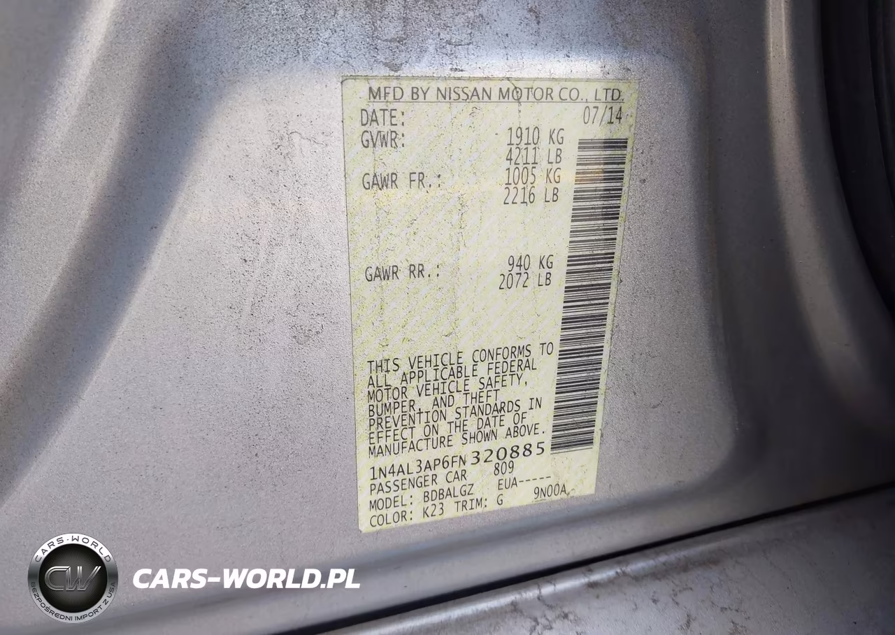 2015 Nissan Altima 2.5-2.5 S-2.5 Sl-2.5 Sv VIN:1N4AL3AP6FN320885 - 9