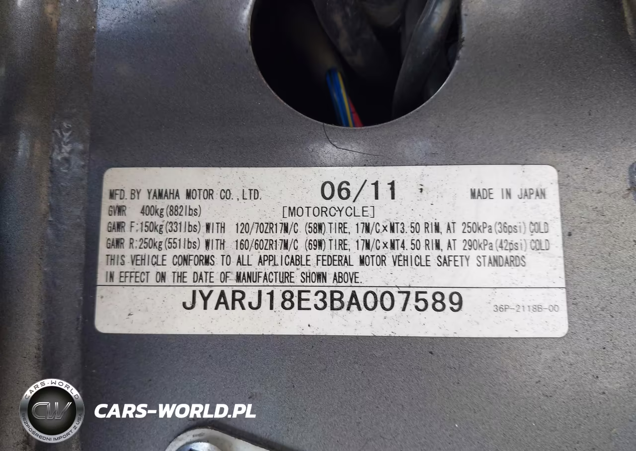 2011 Yamaha Fz6 R VIN:JYARJ18E3BA007589 - 10