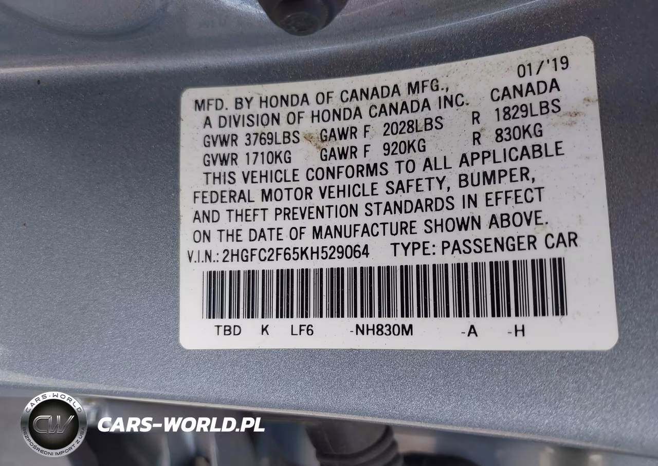 2019 Honda Civic Lx VIN:2HGFC2F65KH529064 - 9