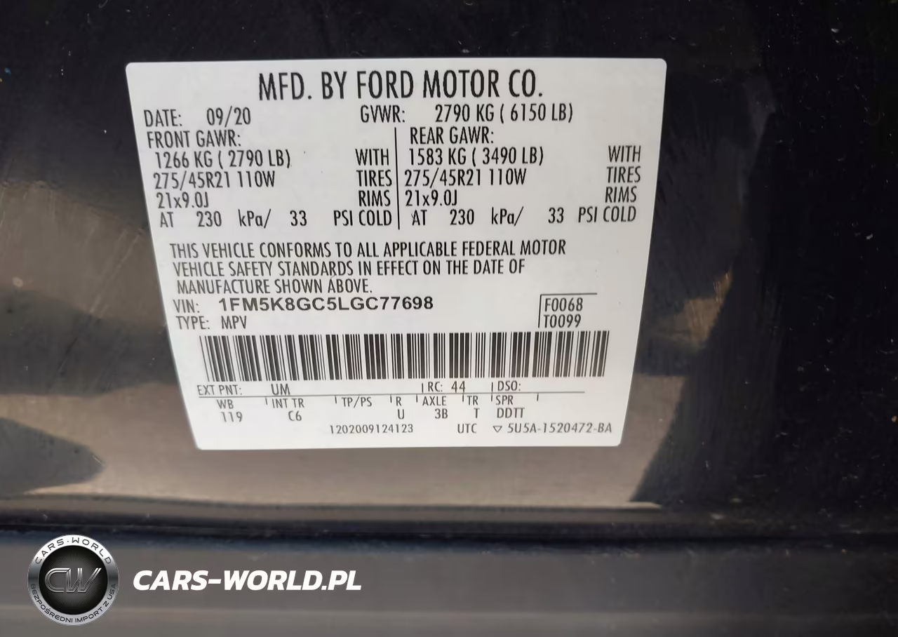 2020 Ford Explorer St VIN:1FM5K8GC5LGC77698 - 9