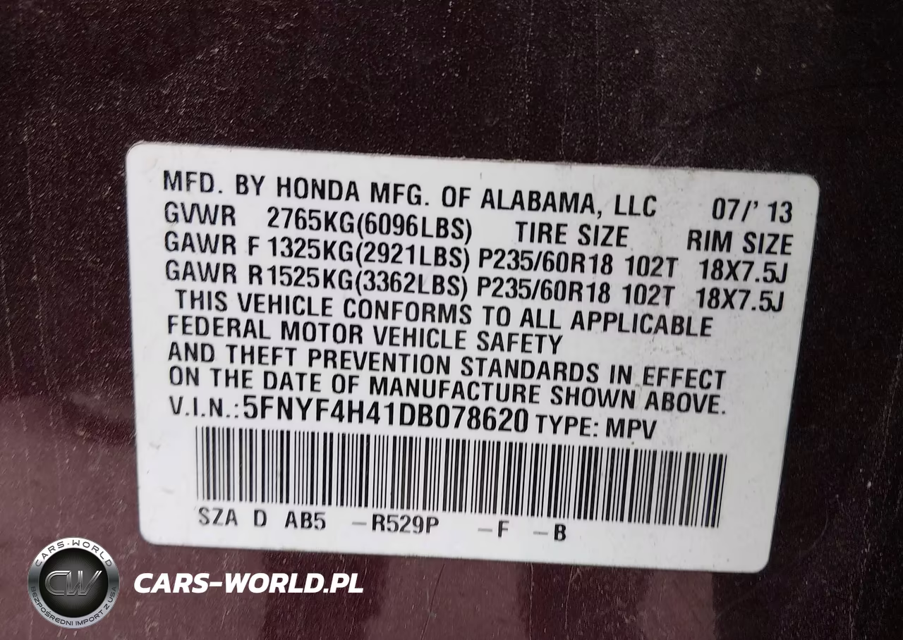 2013 Honda Pilot Ex VIN:5FNYF4H41DB078620 - 9