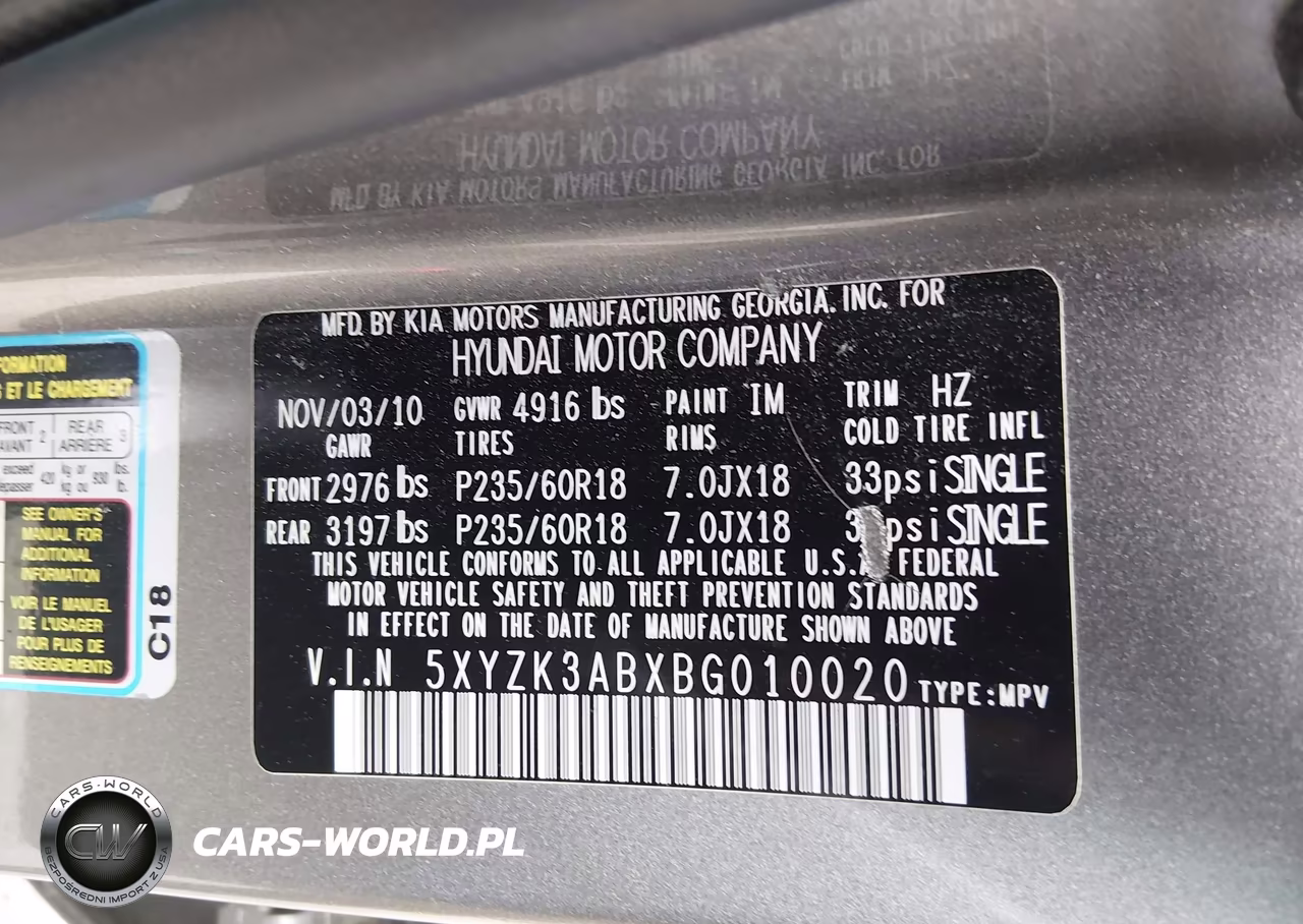 2011 Hyundai Santa Fe Limited VIN:5XYZK3ABXBG010020 - 9