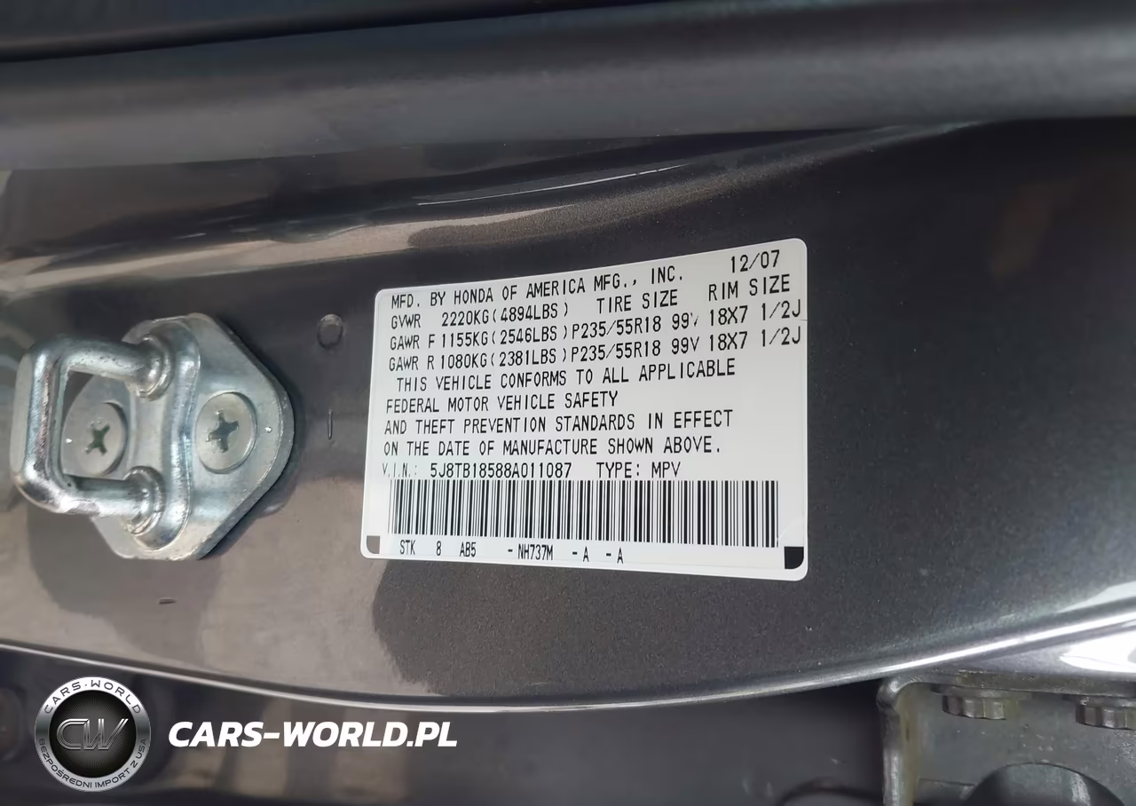 2008 Acura Rdx VIN:5J8TB18588A011087 - 9