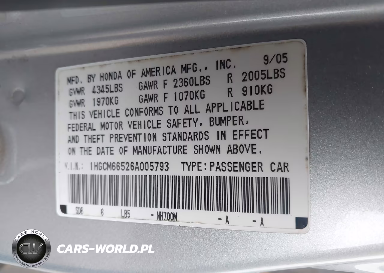 2006 Honda Accord 3.0 Ex VIN:1HGCM66526A005793 - 9