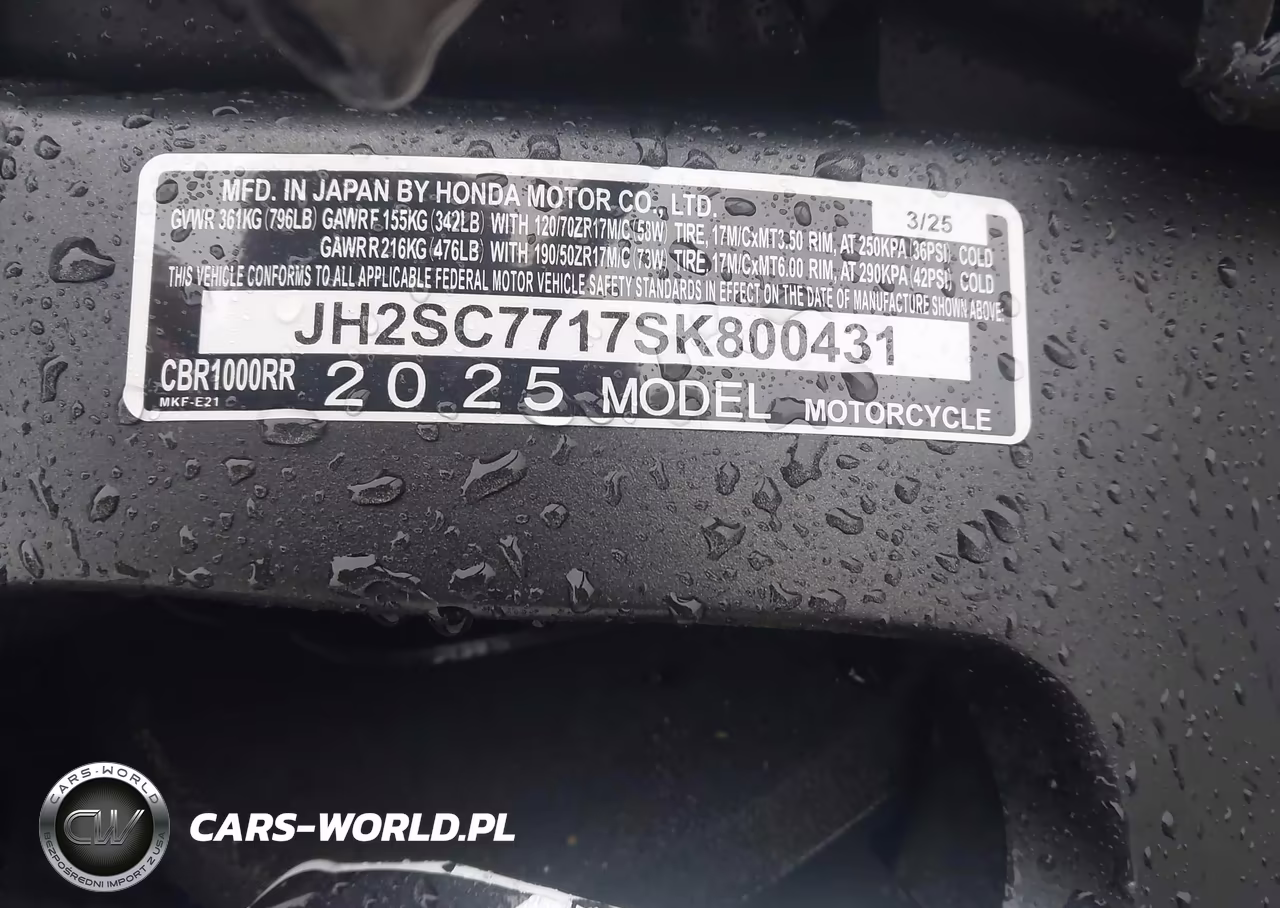 2025 Honda Cbr1000 Rr VIN:JH2SC7717SK800431 - 10