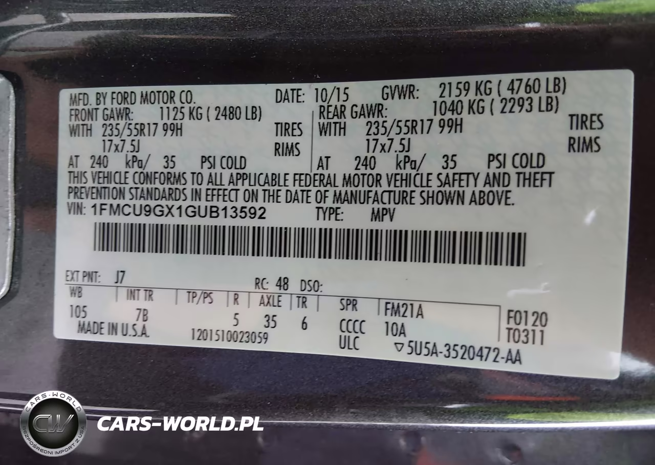 2016 Ford Escape Se VIN:1FMCU9GX1GUB13592 - 9