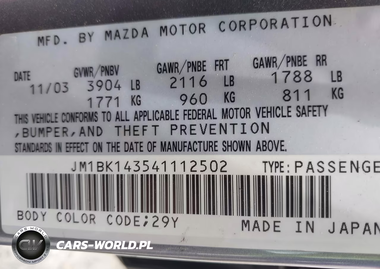 2004 Mazda Mazda3 S VIN:JM1BK143541112502 - 9