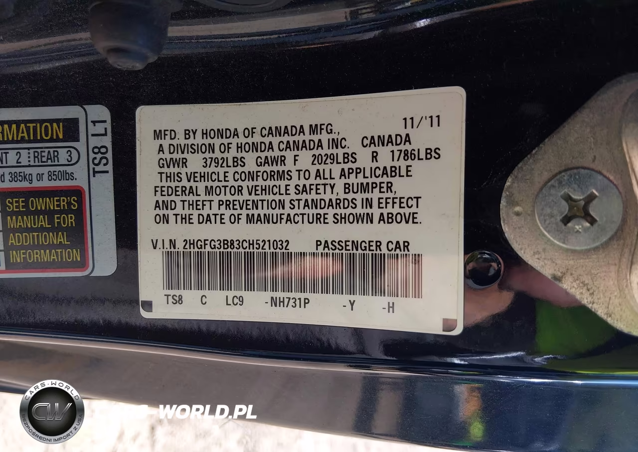 2012 Honda Civic Ex VIN:2HGFG3B83CH521032 - 9