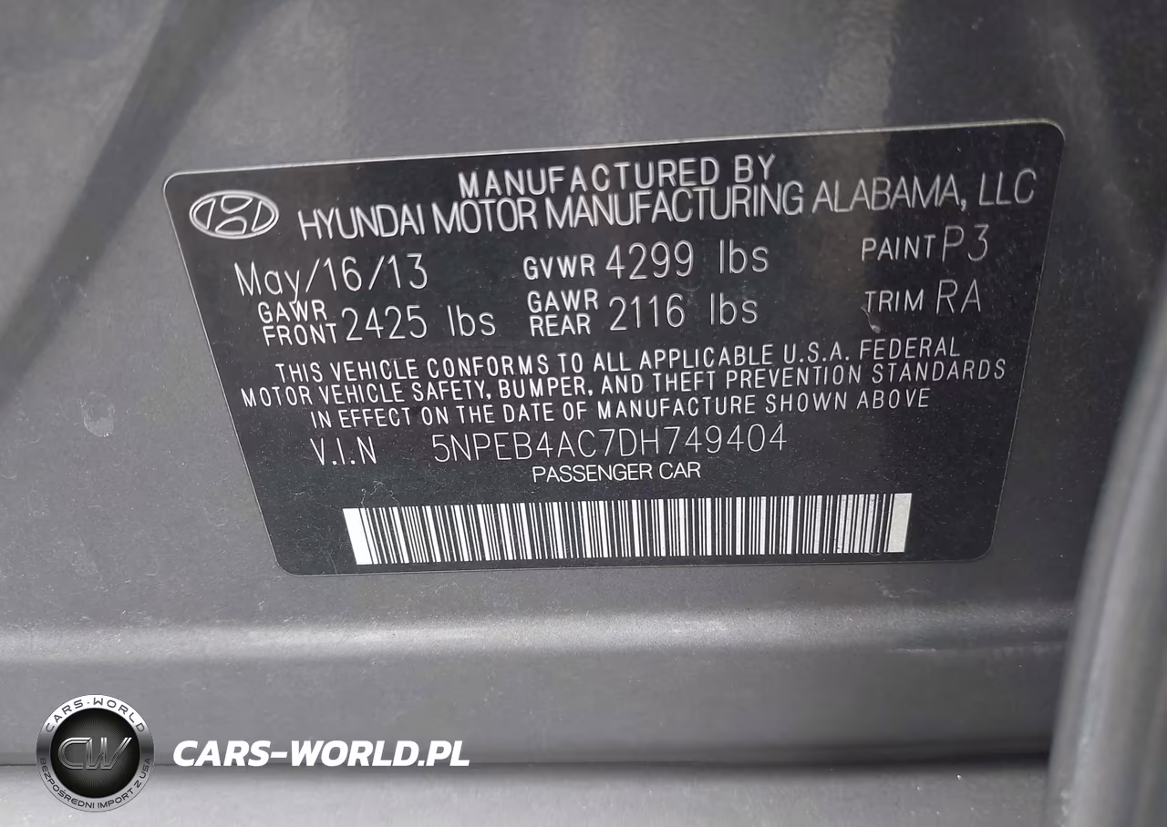 2013 Hyundai Sonata Gls VIN:5NPEB4AC7DH749404 - 9