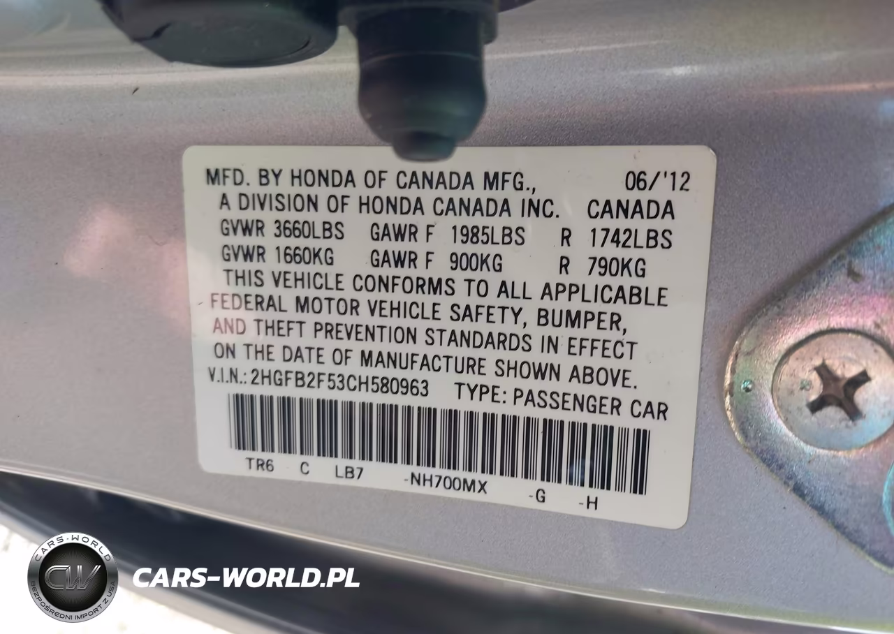 2012 Honda Civic Lx VIN:2HGFB2F53CH580963 - 9