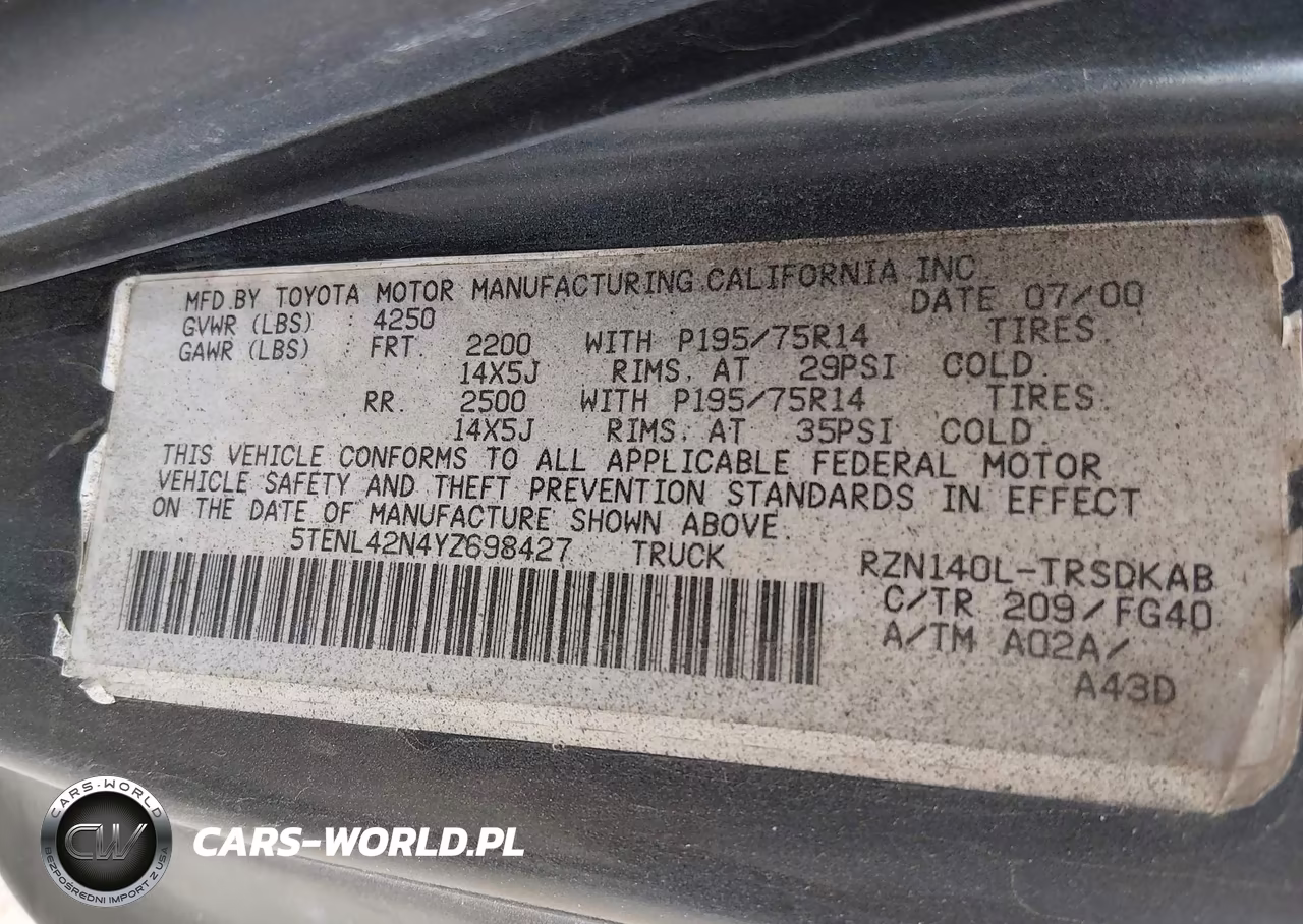 2000 Toyota Tacoma VIN:5TENL42N4YZ698427 - 9
