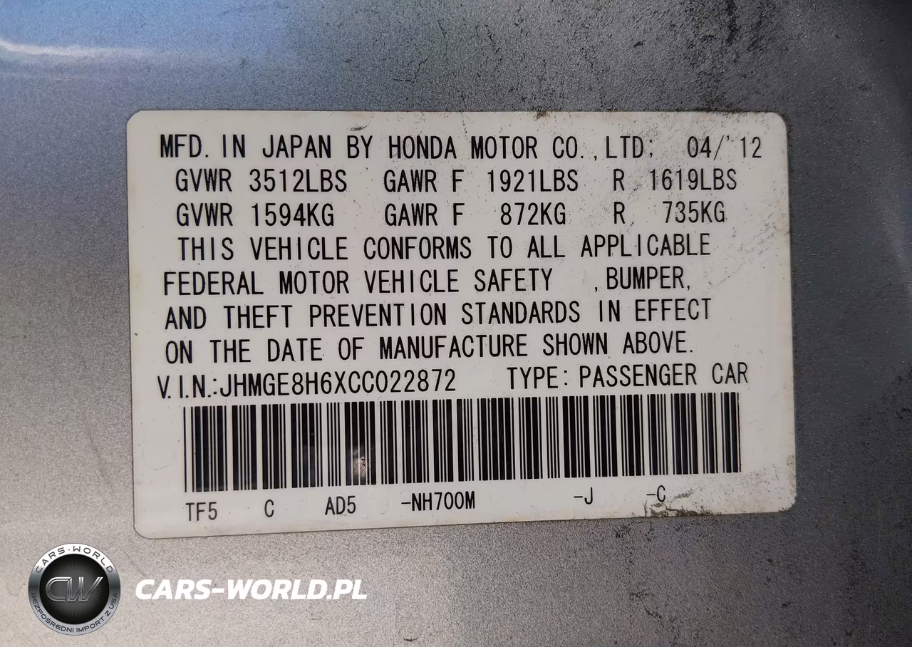 2012 Honda Fit Sport VIN:JHMGE8H6XCC022872 - 9
