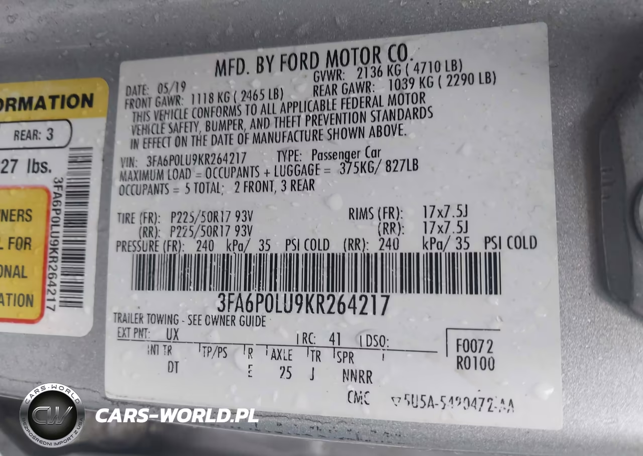 2019 Ford Fusion Hybrid Se VIN:3FA6P0LU9KR264217 - 9