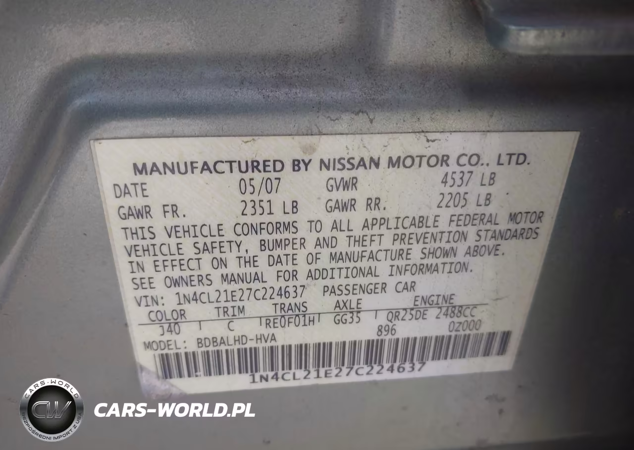 2007 Nissan Altima Hybrid VIN:1N4CL21E27C224637 - 9