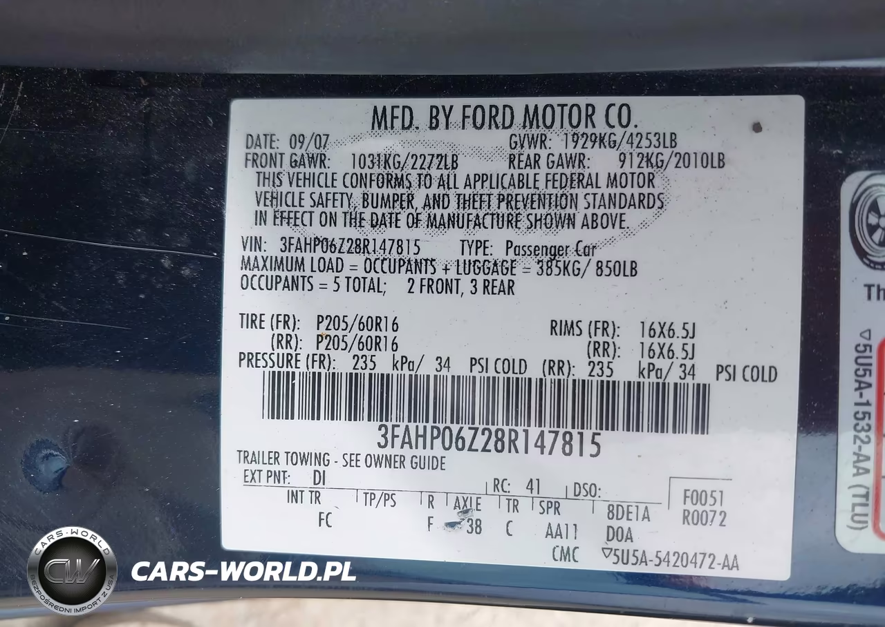 2008 Ford Fusion S VIN:3FAHP06Z28R147815 - 9