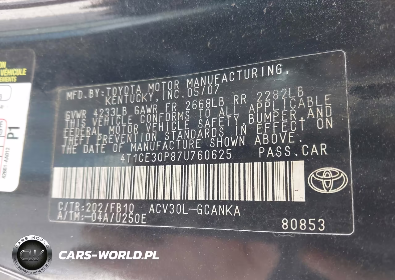 2007 Toyota Camry Solara Se VIN:4T1CE30P87U760625 - 9