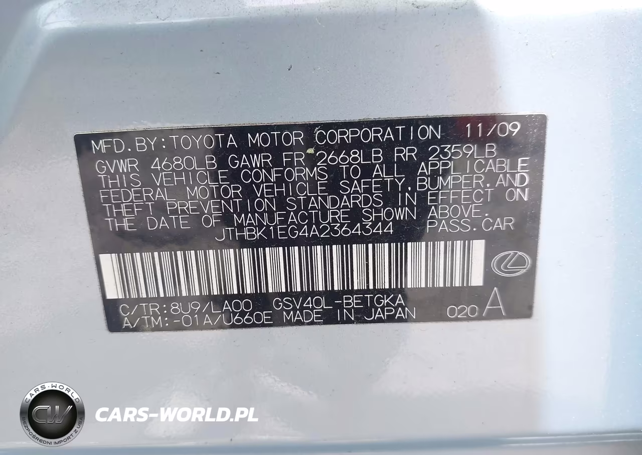 2010 Lexus Es 350 VIN:JTHBK1EG4A2364344 - 9