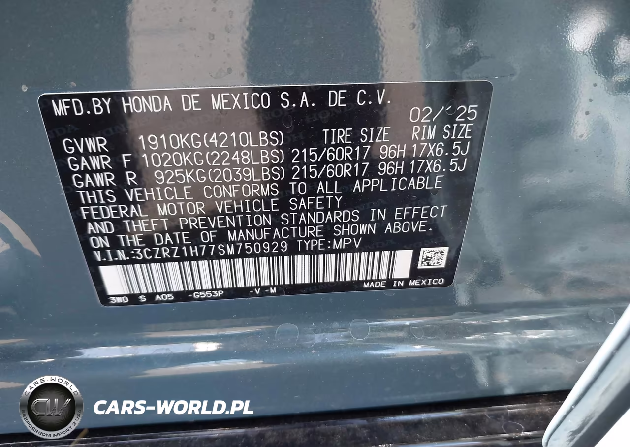 2025 Honda Hr-V 2Wd Ex-L VIN:3CZRZ1H77SM750929 - 9