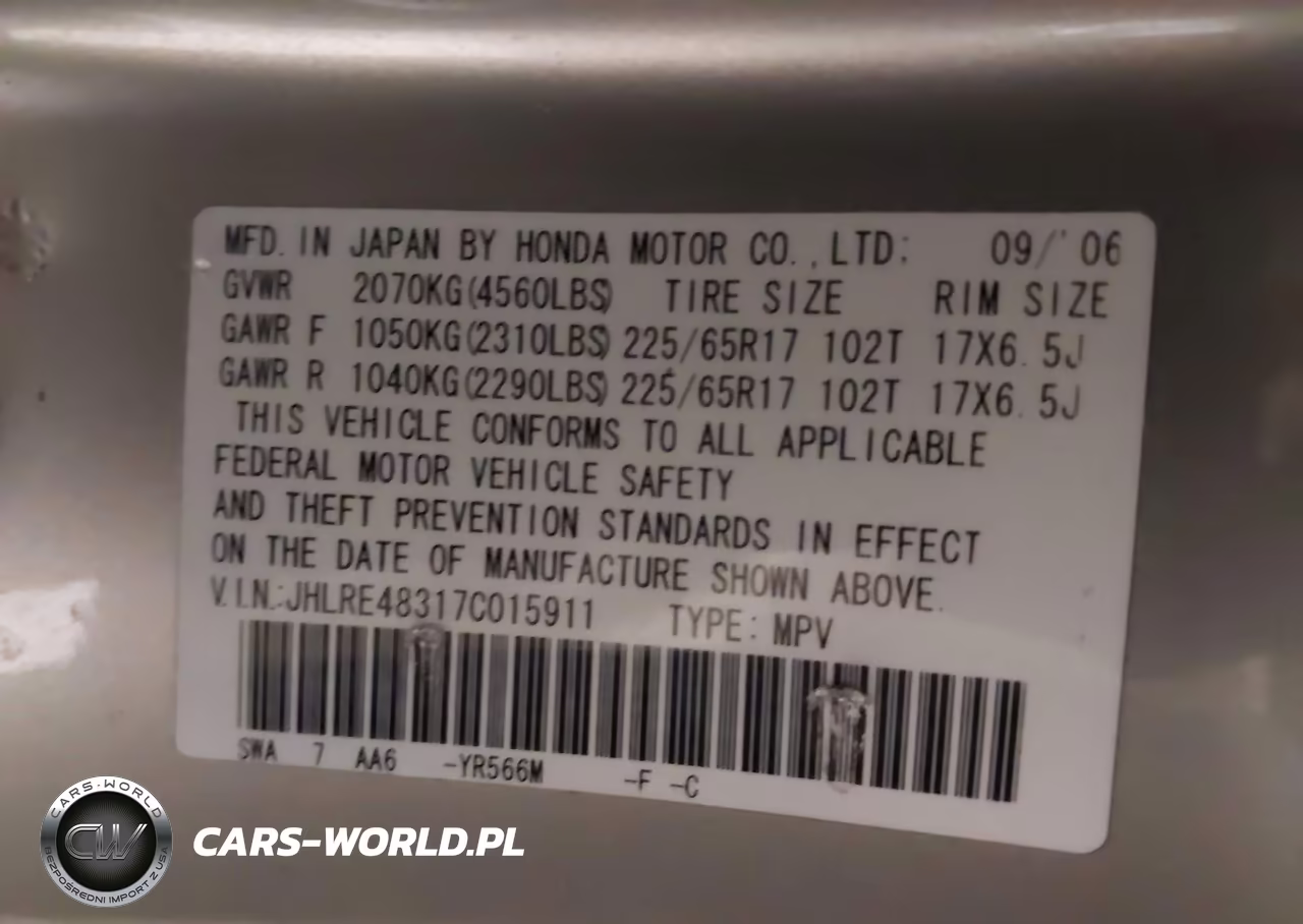 2007 Honda Cr-V Lx VIN:JHLRE48317C015911 - 9