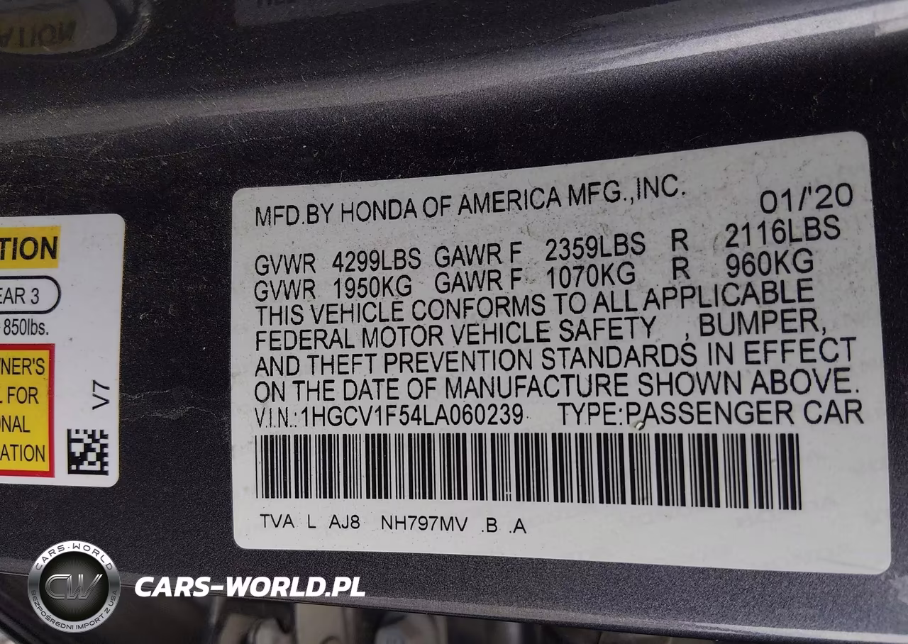 2020 Honda Accord Ex-L VIN:1HGCV1F54LA060239 - 9