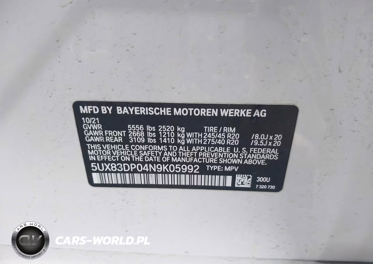2022 BMW X3 M40I VIN:5UX83DP04N9K05992 - 9