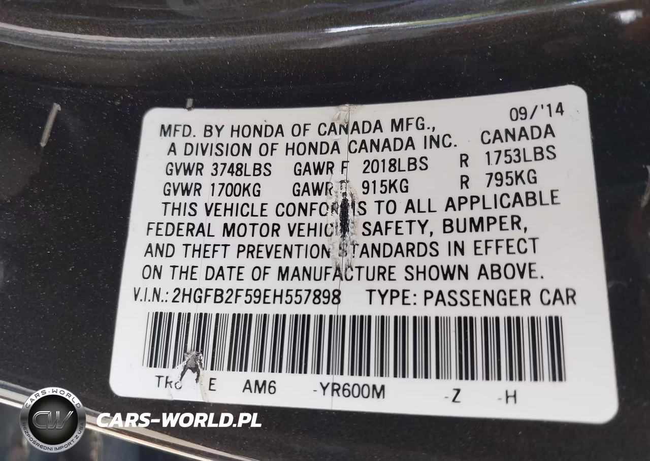 2014 Honda Civic Lx VIN:2HGFB2F59EH557898 - 9