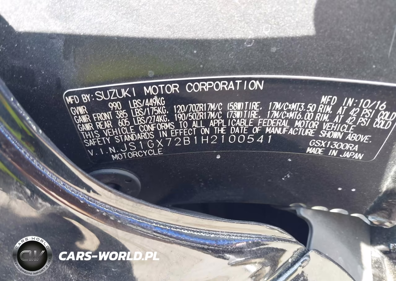 2017 Suzuki Gsx1300 Ra VIN:JS1GX72B1H2100541 - 10