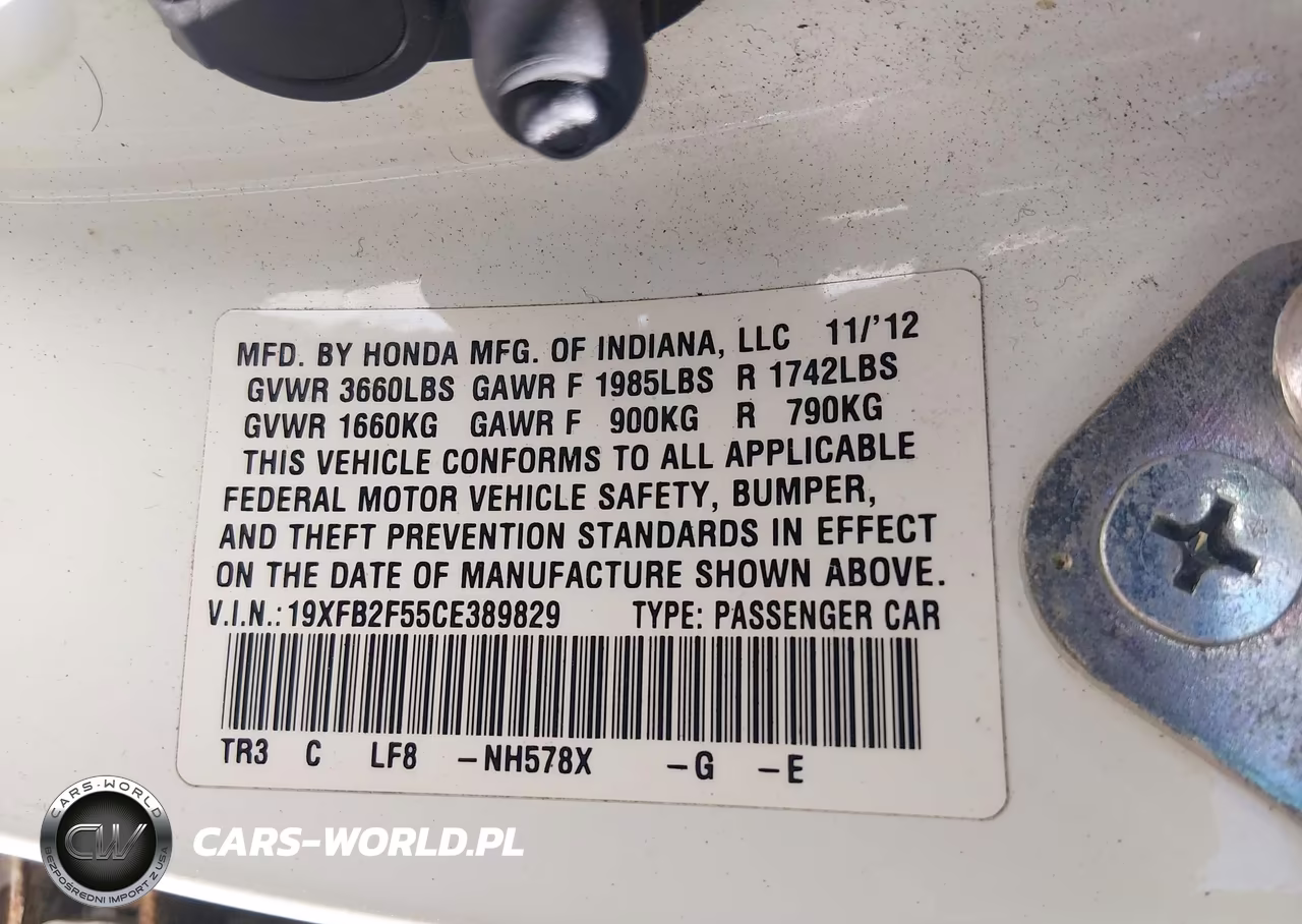 2012 Honda Civic Lx VIN:19XFB2F55CE389829 - 9