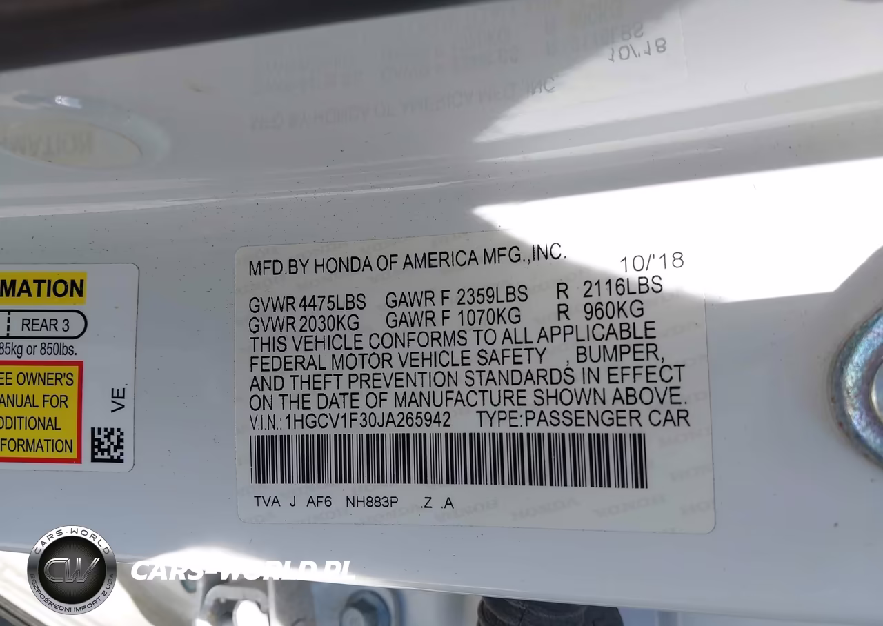 2018 Honda Accord Sport VIN:1HGCV1F30JA265942 - 9