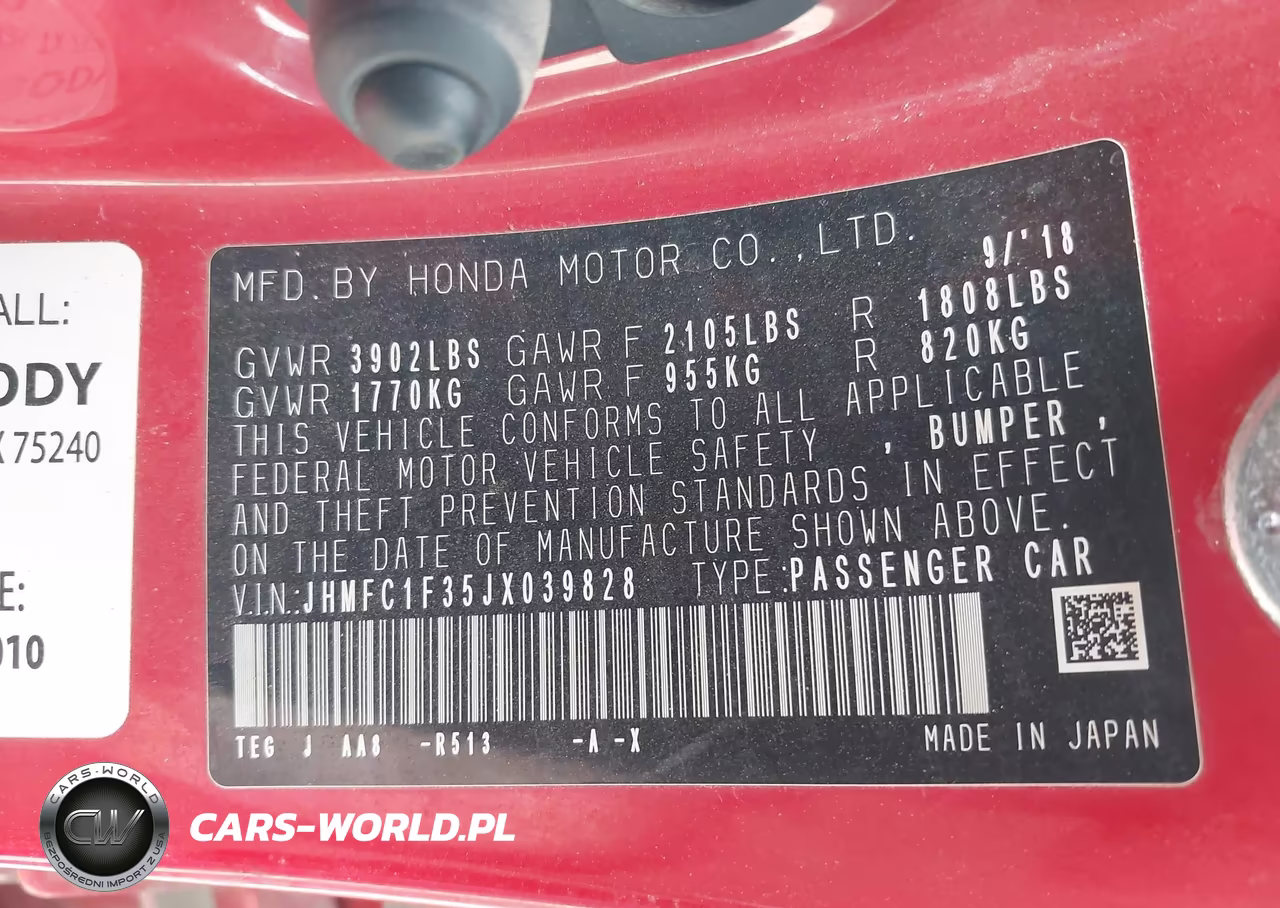 2018 Honda Civic Ex-T VIN:JHMFC1F35JX039828 - 9