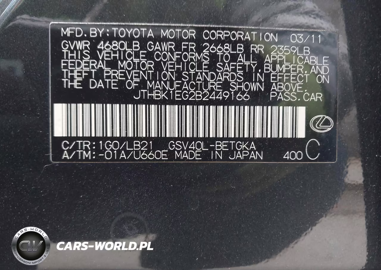 2011 Lexus Es 350 VIN:JTHBK1EG2B2449166 - 9