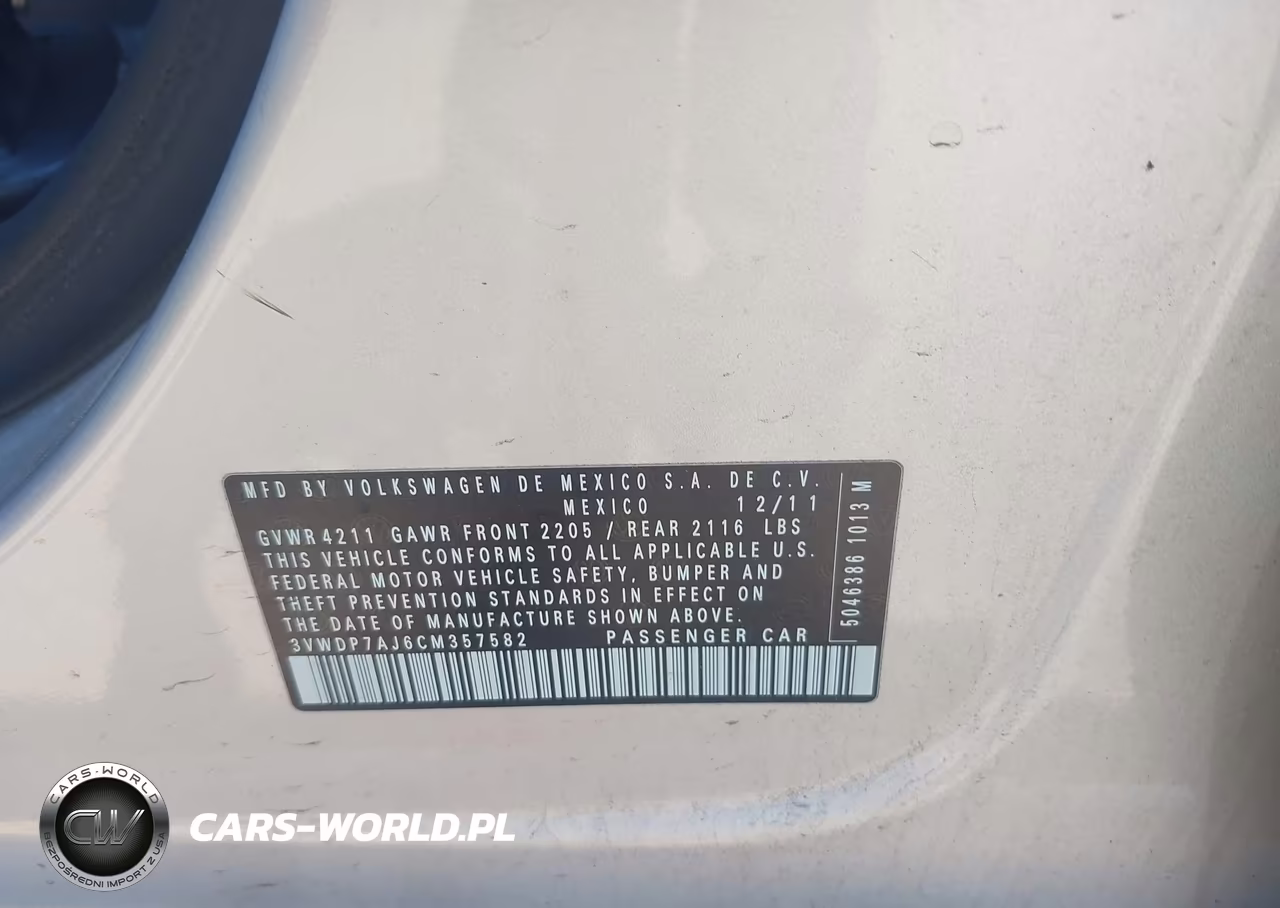 2012 Volkswagen Jetta 2.5L Se VIN:3VWDP7AJ6CM357582 - 9