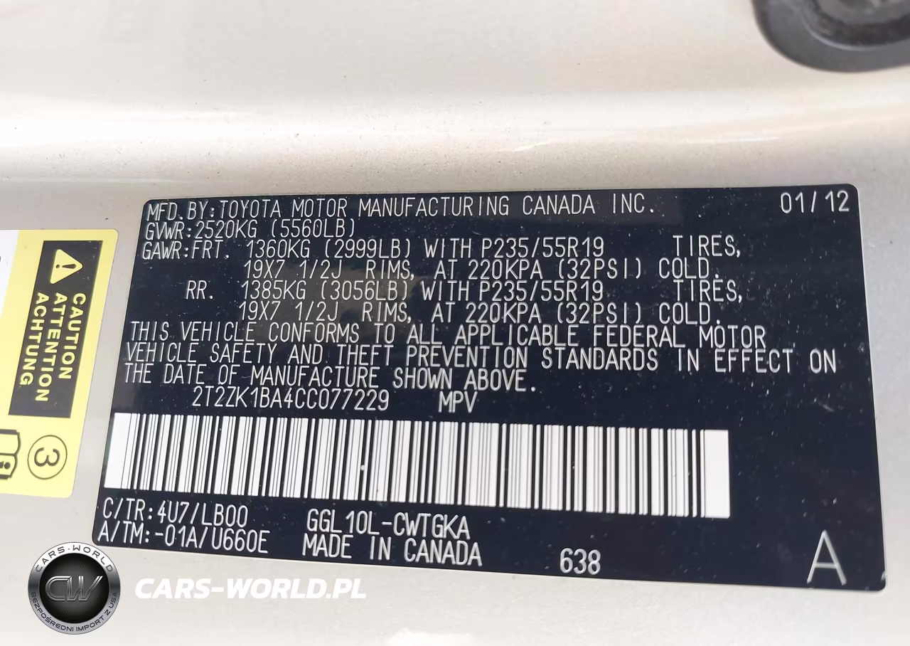 2012 Lexus Rx 350 VIN:2T2ZK1BA4CC077229 - 9